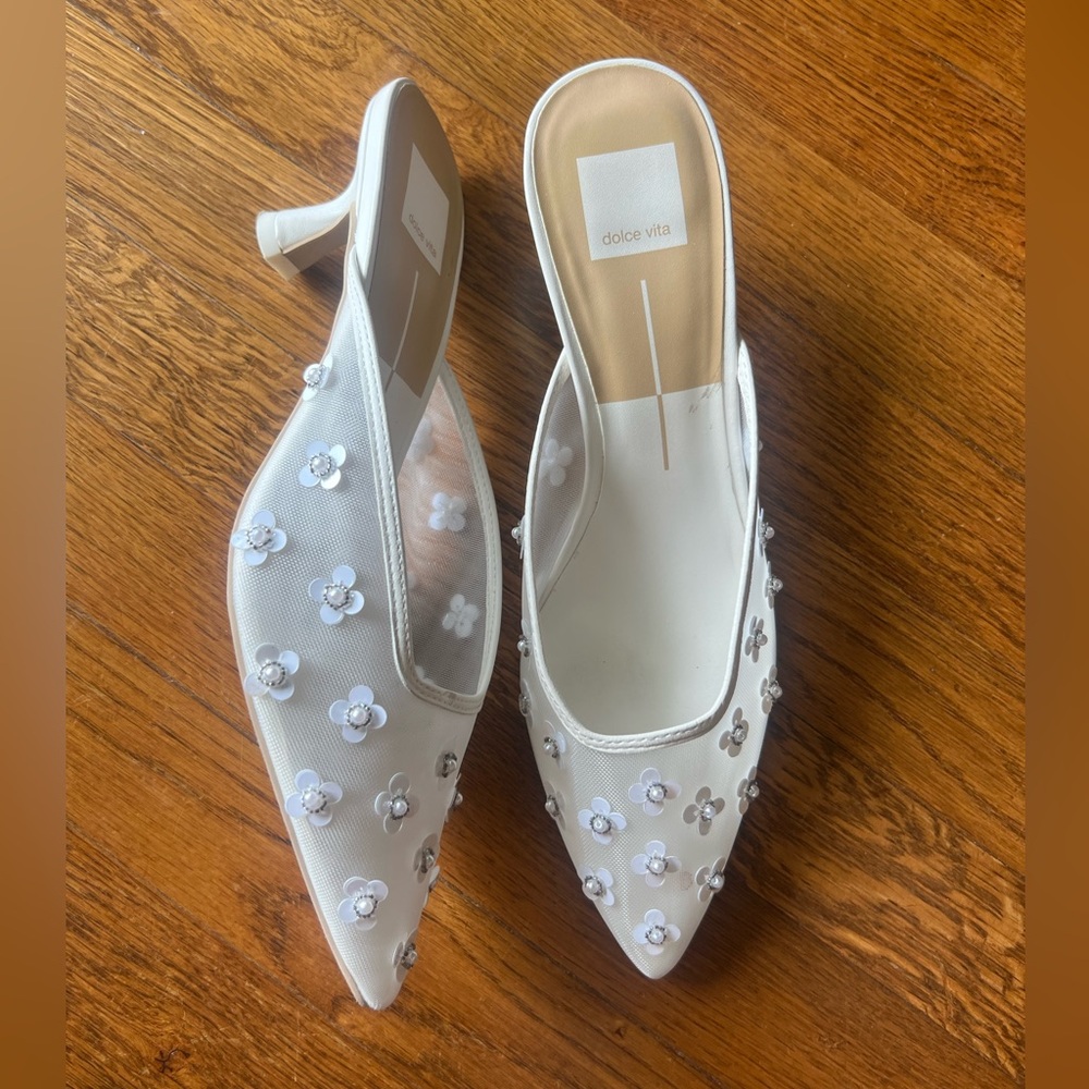 Dolce Vita Clara Pearl Heels True White Daisy Mesh - Picture 3 of 10